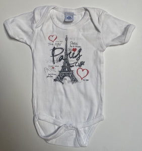Unbranded baby girl size 6-12 months white t-shirt bodysuit Paris hearts, VGUC