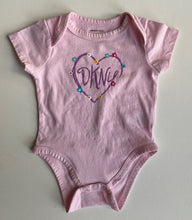 Load image into Gallery viewer, DKNY baby girl size 3-6 months pink bodysuit t-shirt heart logo, GUC
