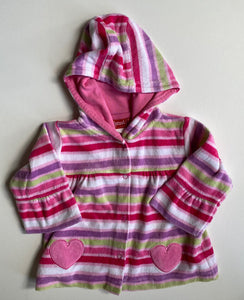 Sprout baby girl size 3-6 months pink purple stripe velour hooded jumper, VGUC