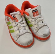 Load image into Gallery viewer, Adidas kids unisex size US 11/EUR 28.5 white orange green sneakers shoes, GUC
