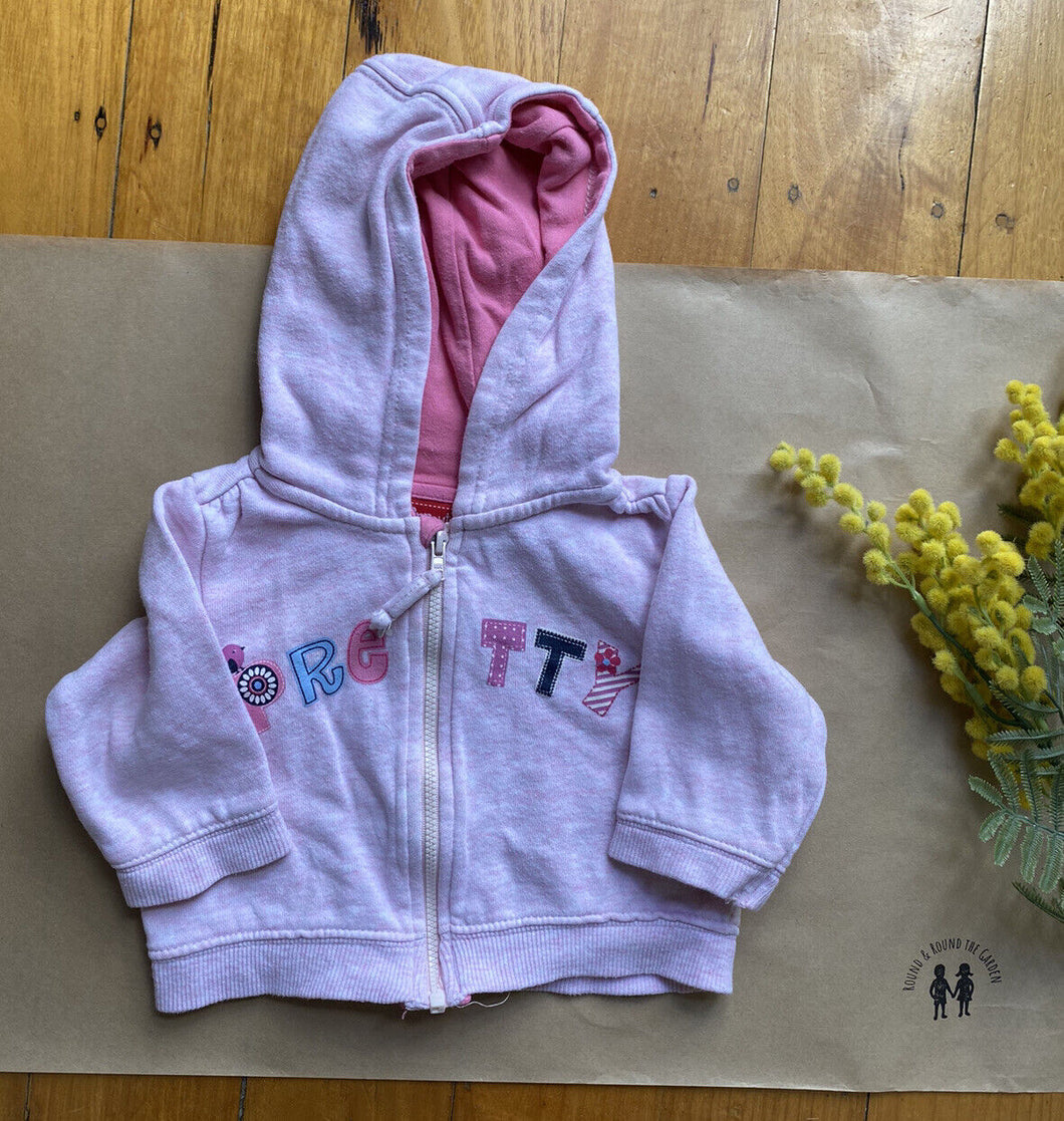 Sprout baby girl size 3-6 months pink hooded zip up jumper Pretty, GUC