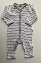 Load image into Gallery viewer, Bonds baby size 3-6 months stretchies grey white stripe one-piece, VGUC

