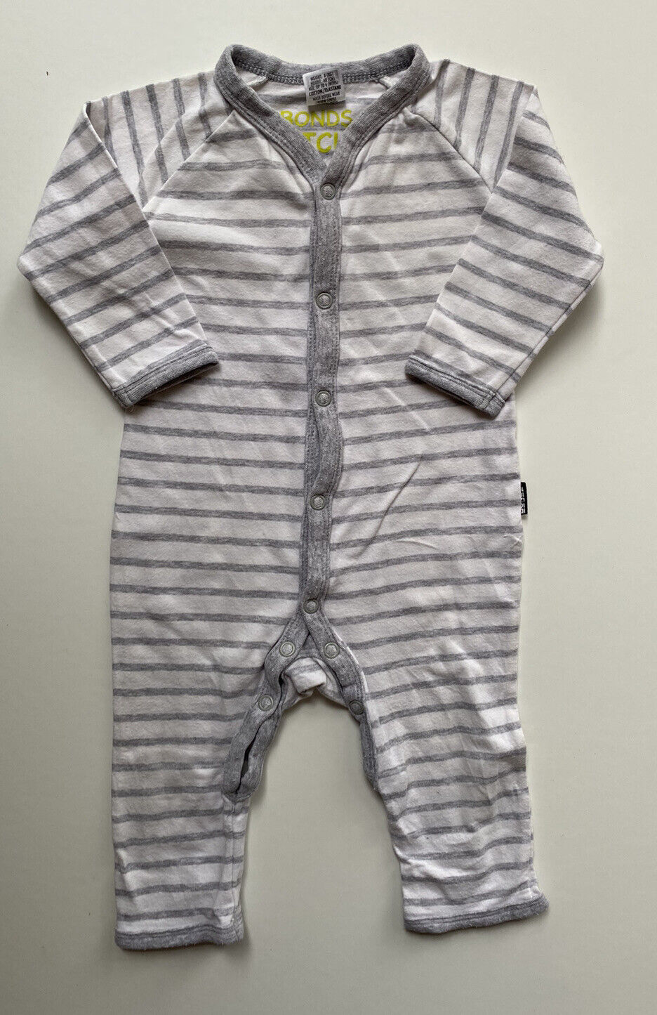 Bonds baby size 3-6 months stretchies grey white stripe one-piece, VGUC