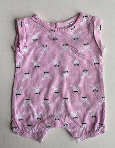 Little Wishes baby girl size newborn pink romper one-piece bunnies, VGUC