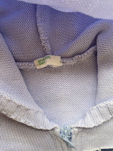 Benetton baby unisex size 0-3 months blue hooded knit zip up jumper, VGUC