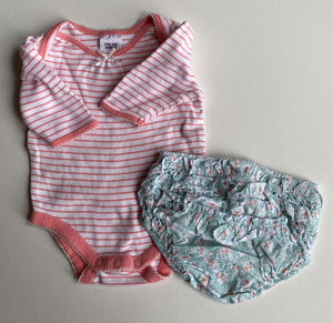 Target baby girl size newborn pink white stripe bodysuit bloomers bundle, VGUC