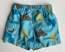 Load image into Gallery viewer, GAP baby size 3-6 months blue elastic waist swim shorts colourful hippos, VGUC
