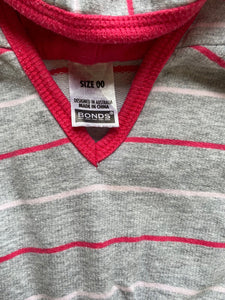 Bonds baby girl size 3-6 months grey pink stripe hooded Summer dress, VGUC
