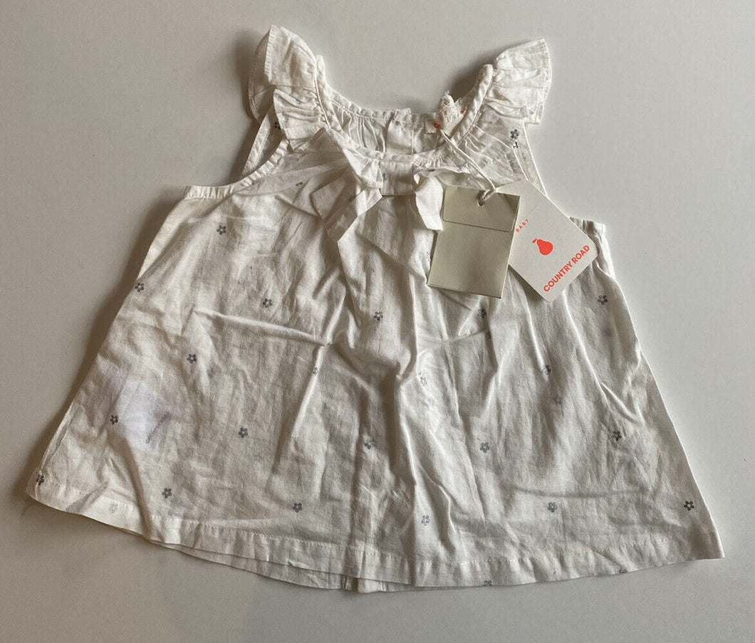 Country Road baby girl size 3-6 months white Summer dress silver flowers, BNWT
