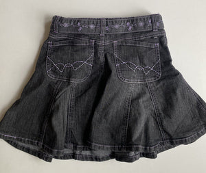 Pumpkin Patch kids girls size 9 grey denim belted purple stitching skirt, VGUC