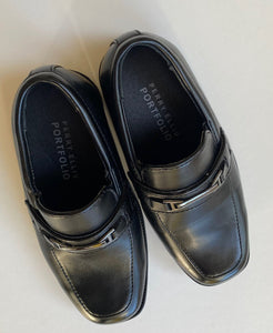 Perry Ellis Portfolio kids size 8 black formal loafer slip on shoes, EUC