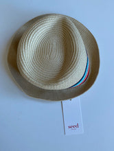 Load image into Gallery viewer, Seed kids boys one size straw sun hat blue red stripe Summer, BNWT
