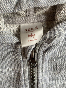 Seed baby size 0-3 months pale blue grey textured zip up hooded jumper, VGUC