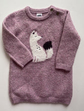 Load image into Gallery viewer, Anko baby girl size 12-18 months purple knit Winter jumper dress fox, VGUC
