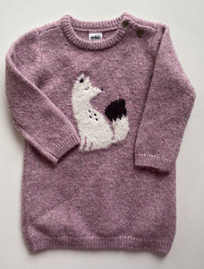 Anko baby girl size 12-18 months purple knit Winter jumper dress fox, VGUC