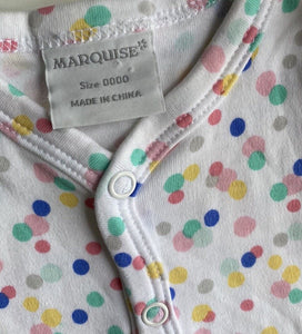 Marquise baby girl size newborn white colourful spotted romper one-piece, EUC