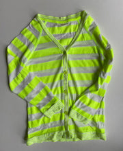 Load image into Gallery viewer, Seed kids unisex size 9-10 neon yellow white stripe button up cardigan, VGUC
