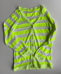 Seed kids unisex size 9-10 neon yellow white stripe button up cardigan, VGUC