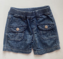 Load image into Gallery viewer, Bebe by Minihaha baby size 6-12 months denim elastic waist shorts pockets, VGUC
