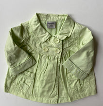 Load image into Gallery viewer, Dymples baby girl size 6-12 months lime green button up jacket pockets, VGUC
