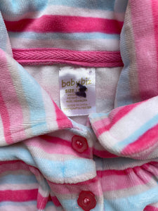 Baby Biz baby girl size newborn pink white stripe velour button up cardigan VGUC