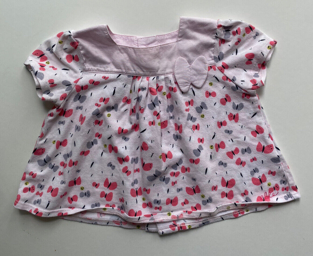 Elle baby girl size 3-6 months pale pink butterfly button up flounce top, VGUC