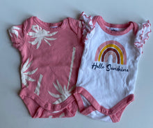 Load image into Gallery viewer, Baby Berry baby girl size newborn x2 pink t-shirt bodysuits rainbow palms, EUC
