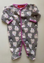 Load image into Gallery viewer, Sprout baby girl size 0-3 months grey purple one-piece bears, VGUC
