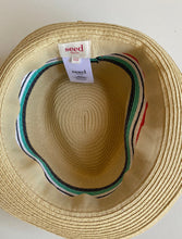 Load image into Gallery viewer, Seed kids boys one size straw hat red blue stripe Summer, EUC
