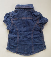 Load image into Gallery viewer, Mothercare baby girl size 3-6 months blue denim button up shirt pink hearts VGUC
