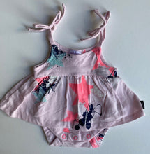 Load image into Gallery viewer, Underworks baby girl size newborn pink bodysuit dress silver stars, VGUC
