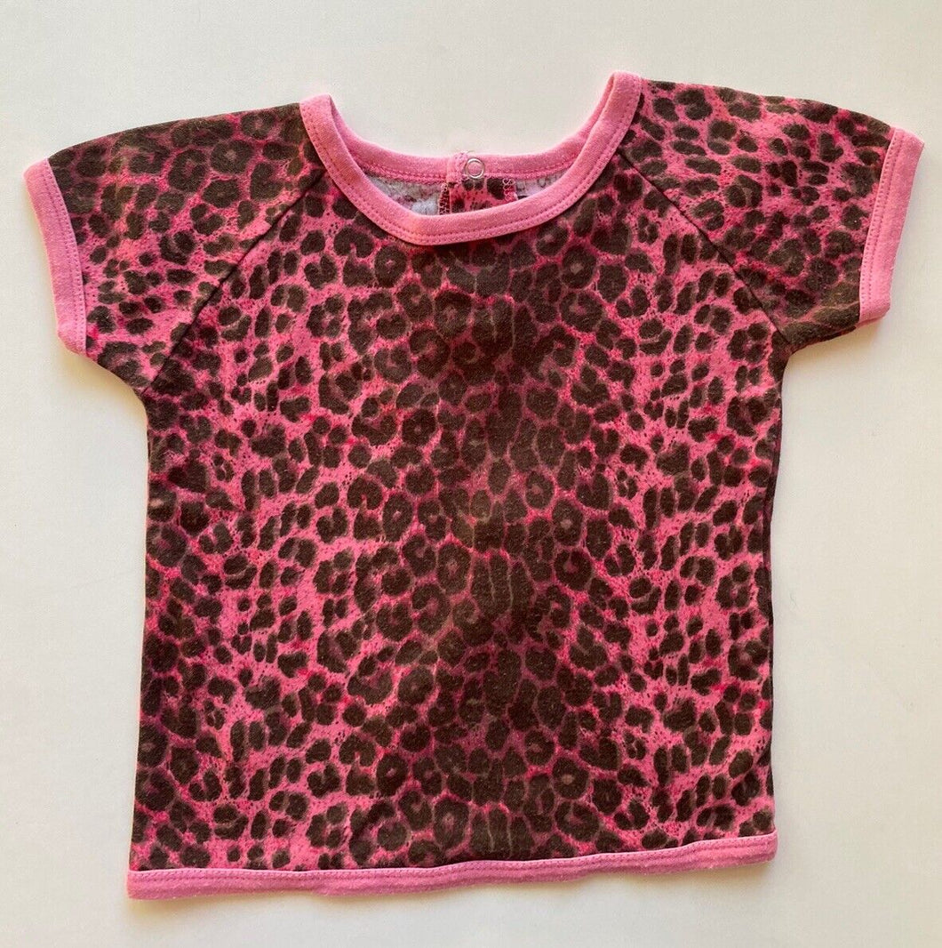 Rock Your Baby baby girl size 12-18 months pink black leopard print t-shirt VGUC