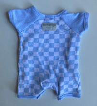 Load image into Gallery viewer, Korango baby unisex size premature blue white check romper one-piece, VGUC
