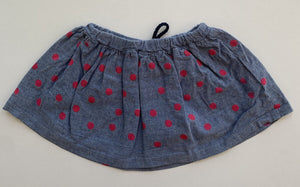 Monstar kids toddler girls size 3 denim blue pink spotted circle skirt, VGUC