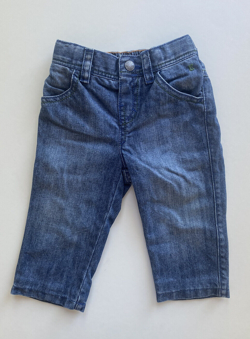 Esprit baby boy size 6-9 months blue denim pull on jeans elastic waist, VGUC