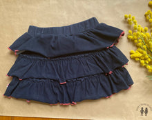 Load image into Gallery viewer, Candy Stripes kids girls size 2 blue tiered frill skirt pink trim, VGUC
