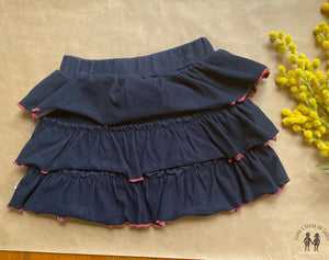 Candy Stripes kids girls size 2 blue tiered frill skirt pink trim, VGUC