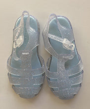 Load image into Gallery viewer, Target kids girls size 11 translucent clear silver glitter jelly sandals, EUC
