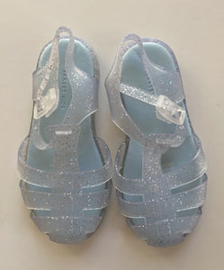 Target kids girls size 11 translucent clear silver glitter jelly sandals, EUC