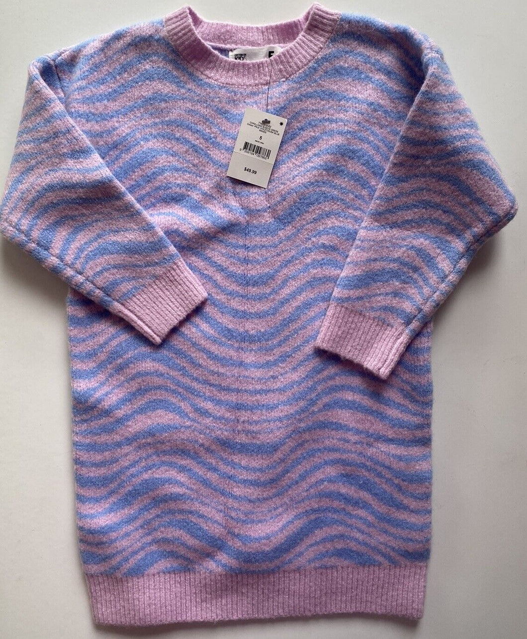 Cotton On Kids girls size 5 purple blue wave knitted jumper dress, BNWT