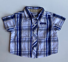 Load image into Gallery viewer, Calvin Klein baby boy size 0-3 months blue white check button up shirt, VGUC
