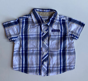 Calvin Klein baby boy size 0-3 months blue white check button up shirt, VGUC