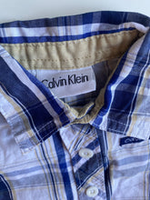 Load image into Gallery viewer, Calvin Klein baby boy size 0-3 months blue white check button up shirt, VGUC
