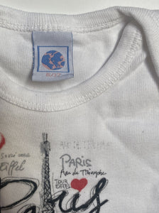 Unbranded baby girl size 6-12 months white t-shirt bodysuit Paris hearts, VGUC