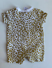 Load image into Gallery viewer, Cotton On baby girl size 0-3 months white gold leopard print romper, VGUC
