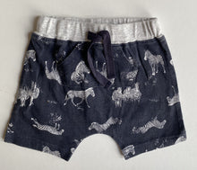 Load image into Gallery viewer, Fox &amp; Finch baby size 0-3 months black grey drawstring shorts zebras, VGUC
