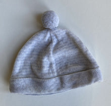 Load image into Gallery viewer, Purebaby baby size small (3-6 months) grey stripe velour beanie hat, VGUC
