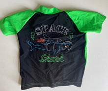 Load image into Gallery viewer, Target baby size 12-18 months black green swimming rash vest shark, VGUC
