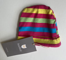 Load image into Gallery viewer, Hootkid baby girl size 0-3 months pink multicoloured stripe beanie hat, BNWT
