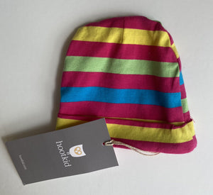 Hootkid baby girl size 0-3 months pink multicoloured stripe beanie hat, BNWT